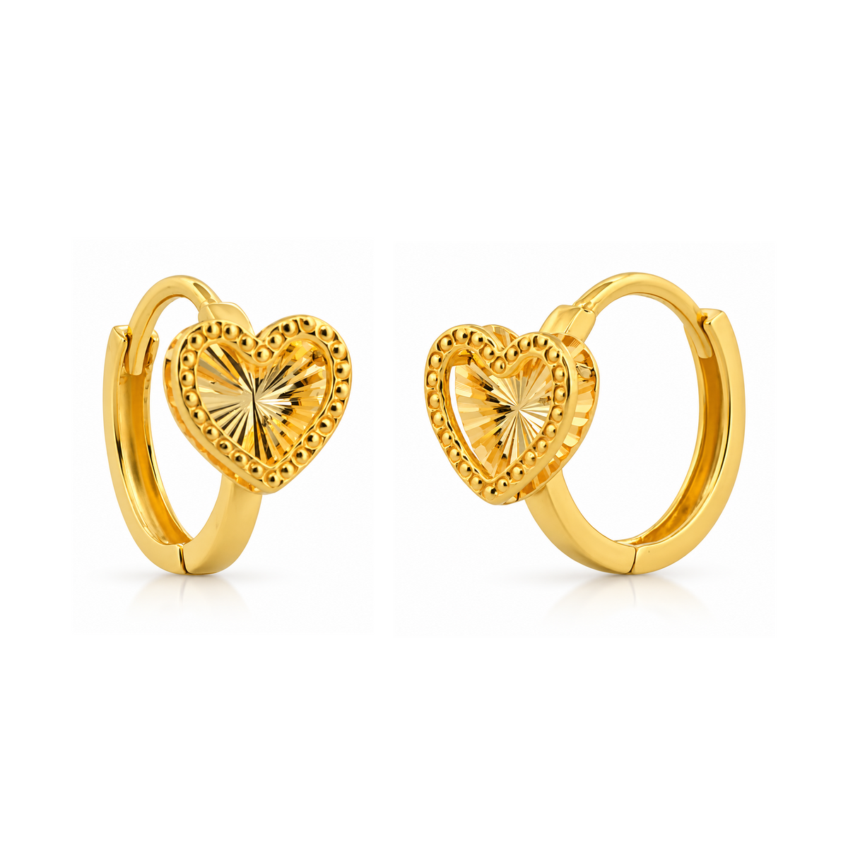 22K Gold Heart Accent Hoop Earrings