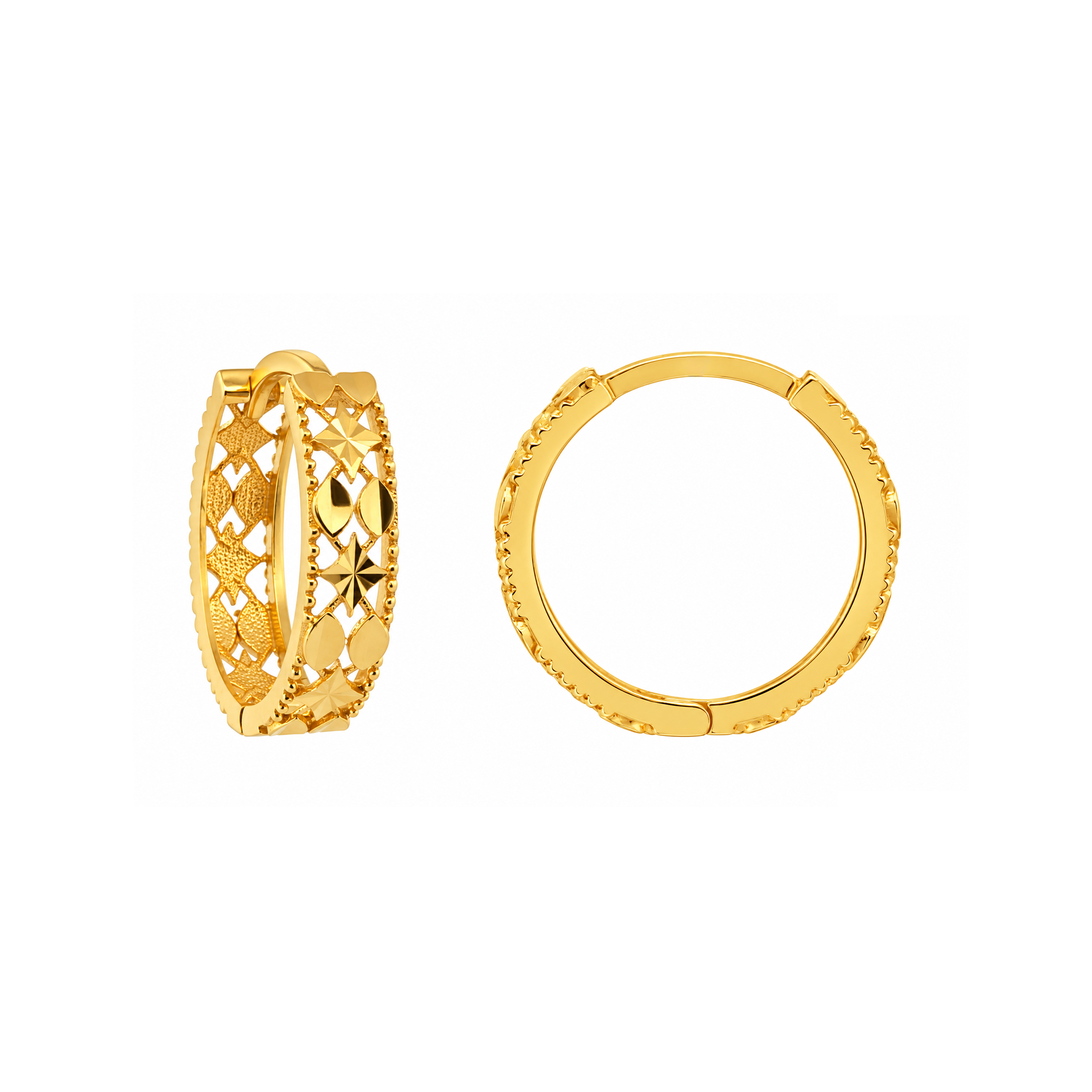 22K Gold Lattice Hoop Earrings