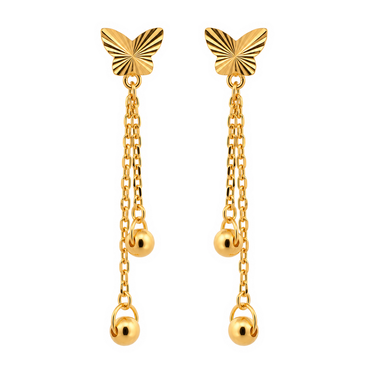 22K Gold Butterfly Chain Drop Earrings