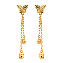 22K Gold Butterfly Chain Drop Earrings