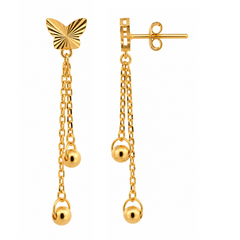 22K Gold Butterfly Chain Drop Earrings