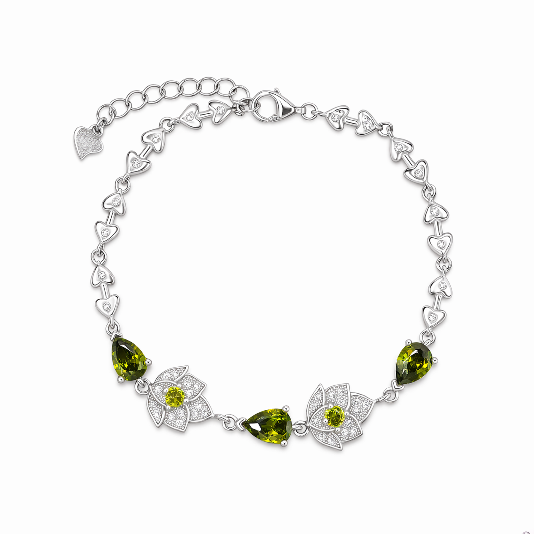 Silver Green Lotus Crystal Bracelet