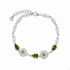 Silver Green Lotus Crystal Bracelet