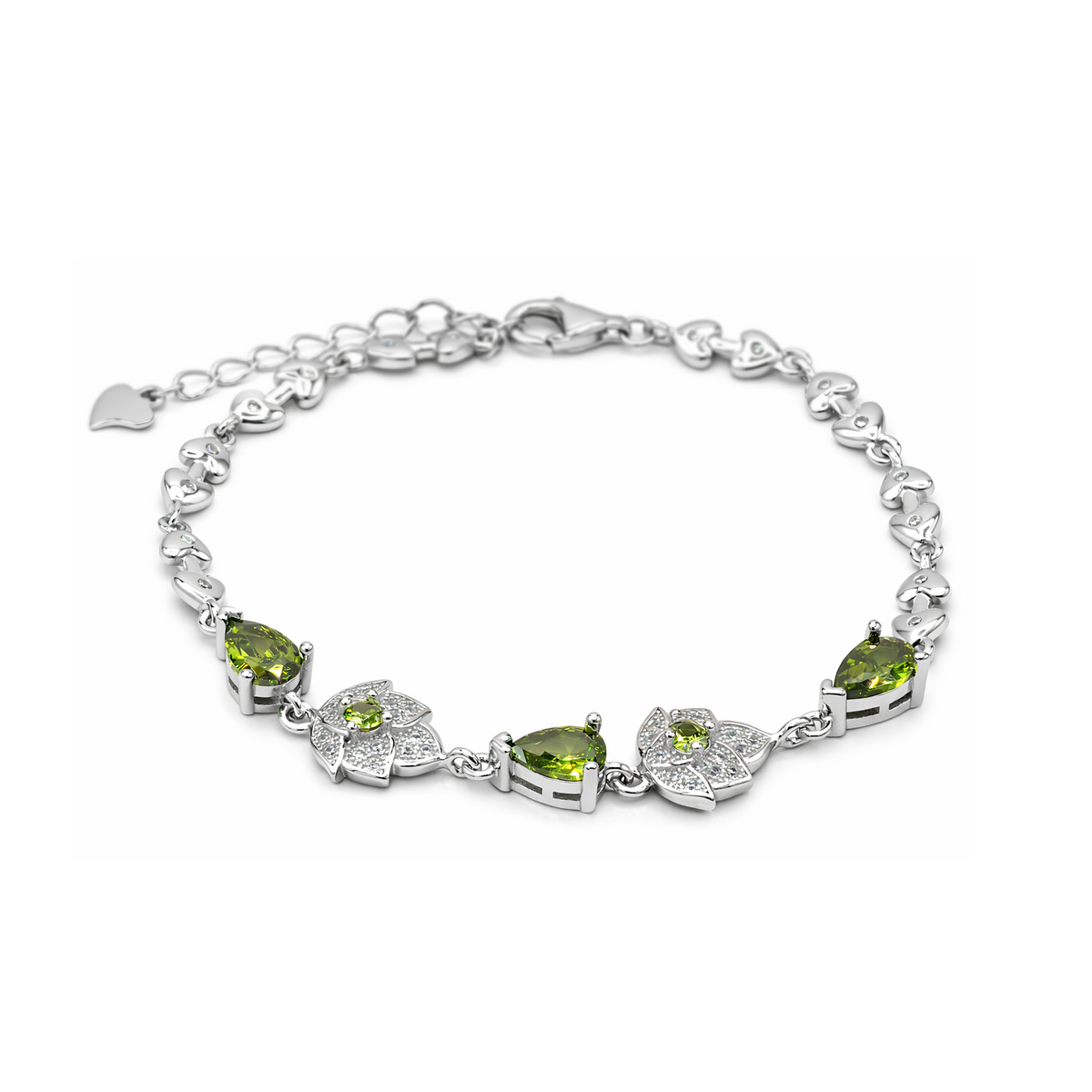 Silver Green Lotus Crystal Bracelet