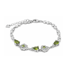 Silver Green Lotus Crystal Bracelet
