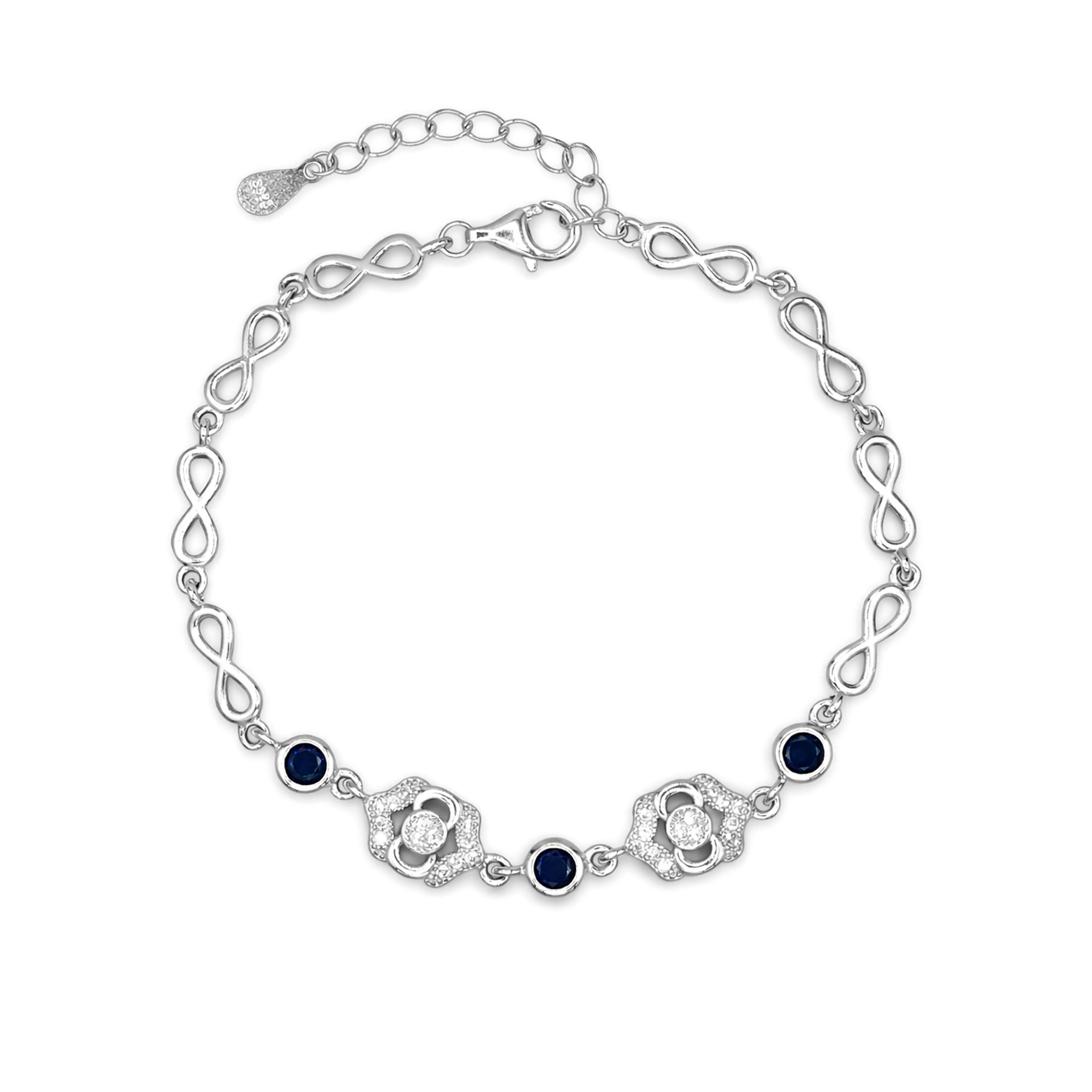 Silver Blue Infinite Floral Bracelet