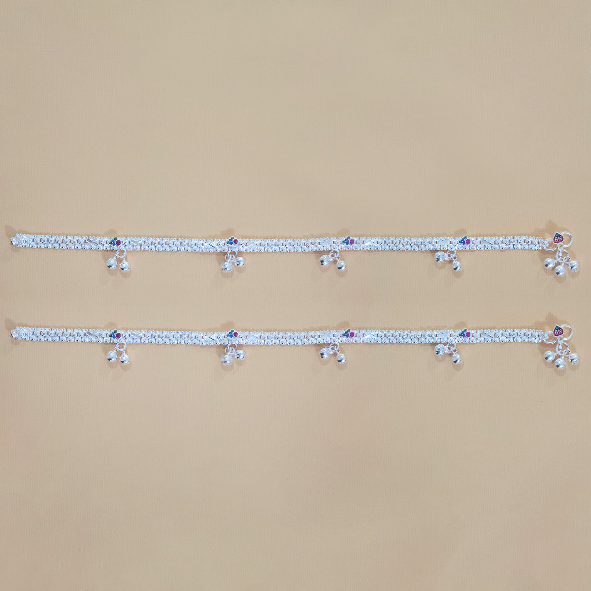 Silver Spaced Drop Anklets