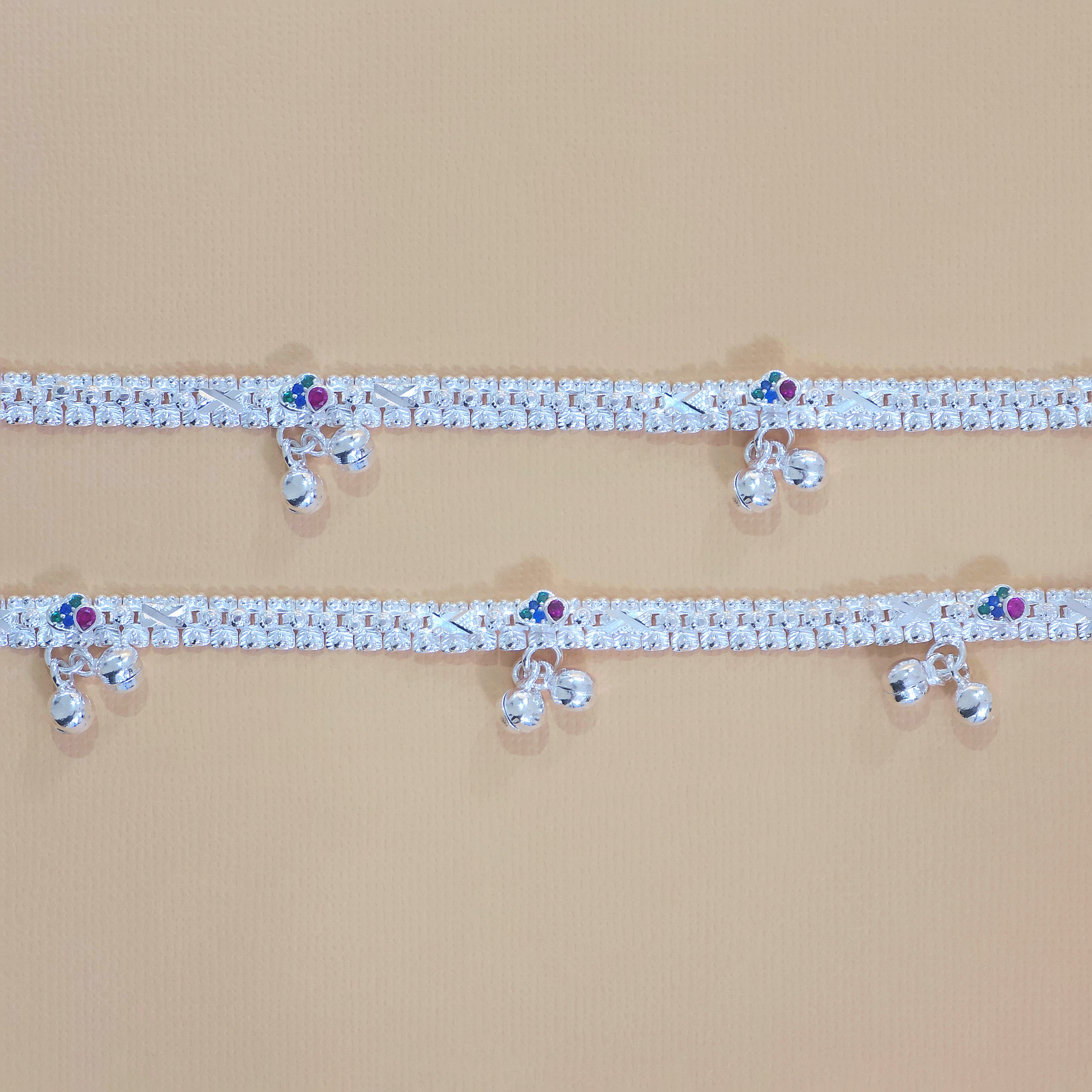 Silver Spaced Drop Anklets