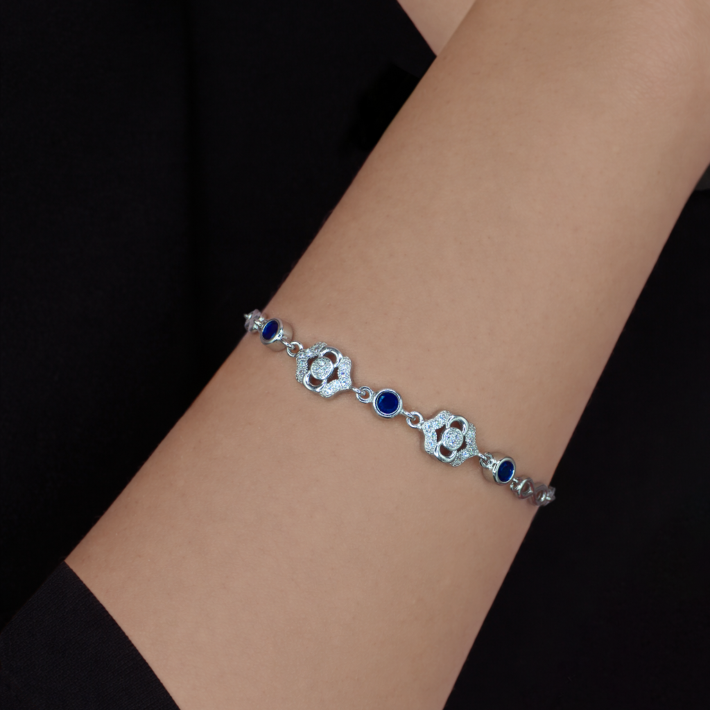 Silver Blue Infinite Floral Bracelet