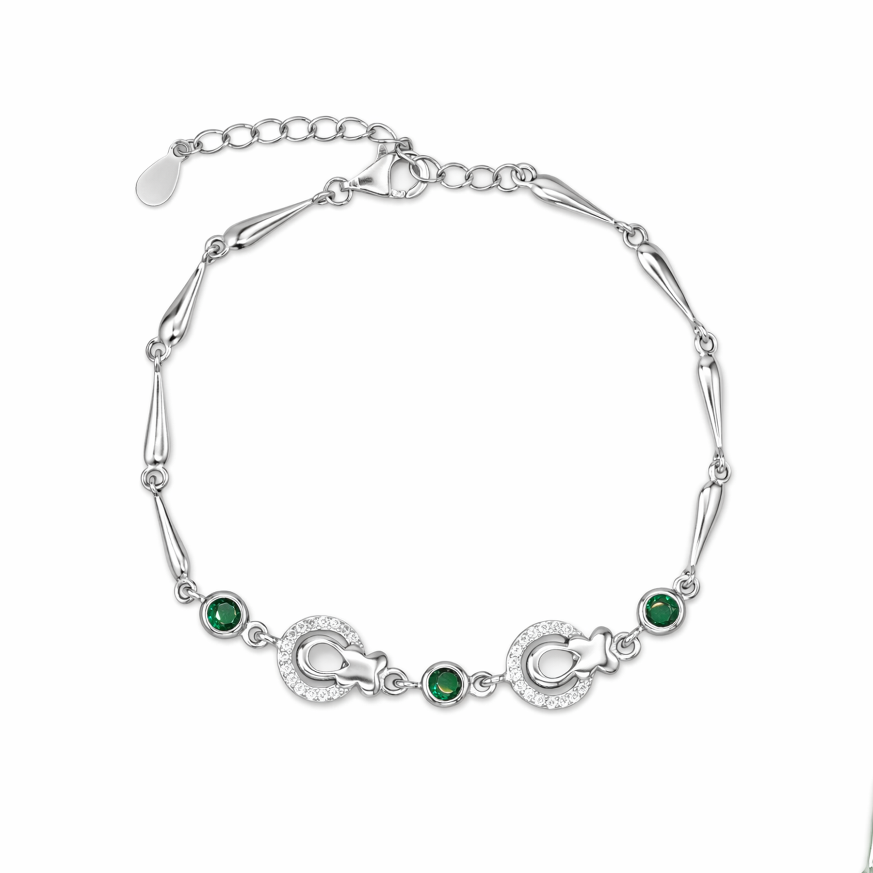 Silver Green Charm Bracelet