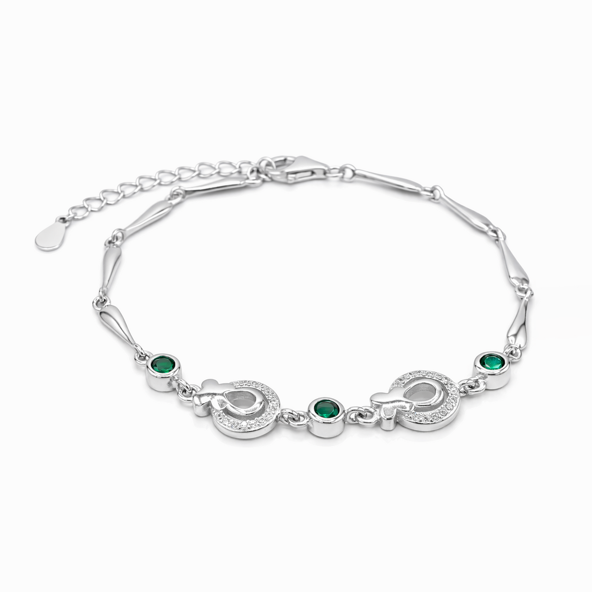 Silver Green Charm Bracelet