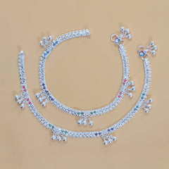 Silver Multi Accent Triple Gungroo Anklets