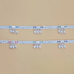 Silver Multi Accent Triple Gungroo Anklets
