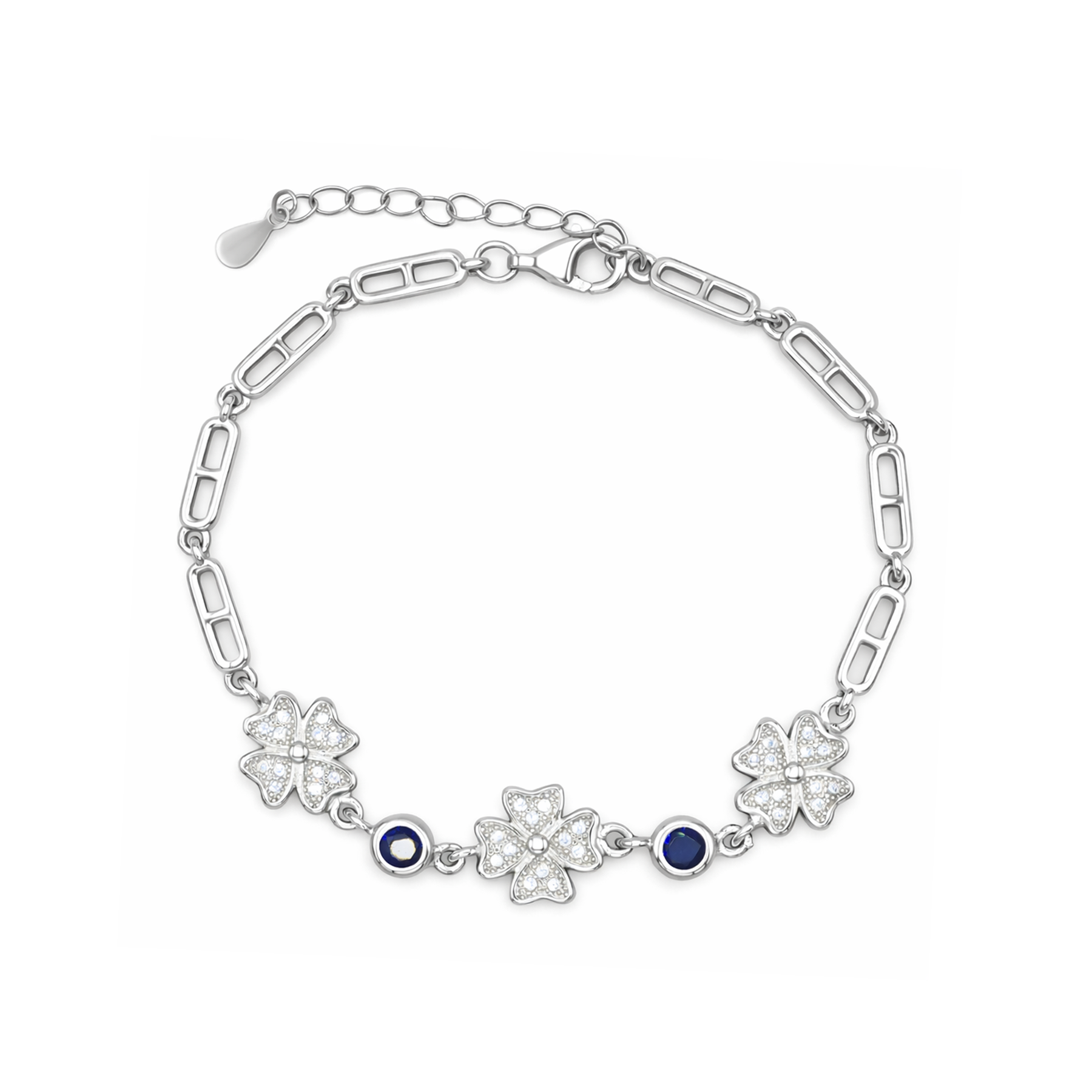 Silver Blue Flower Charm Bracelet