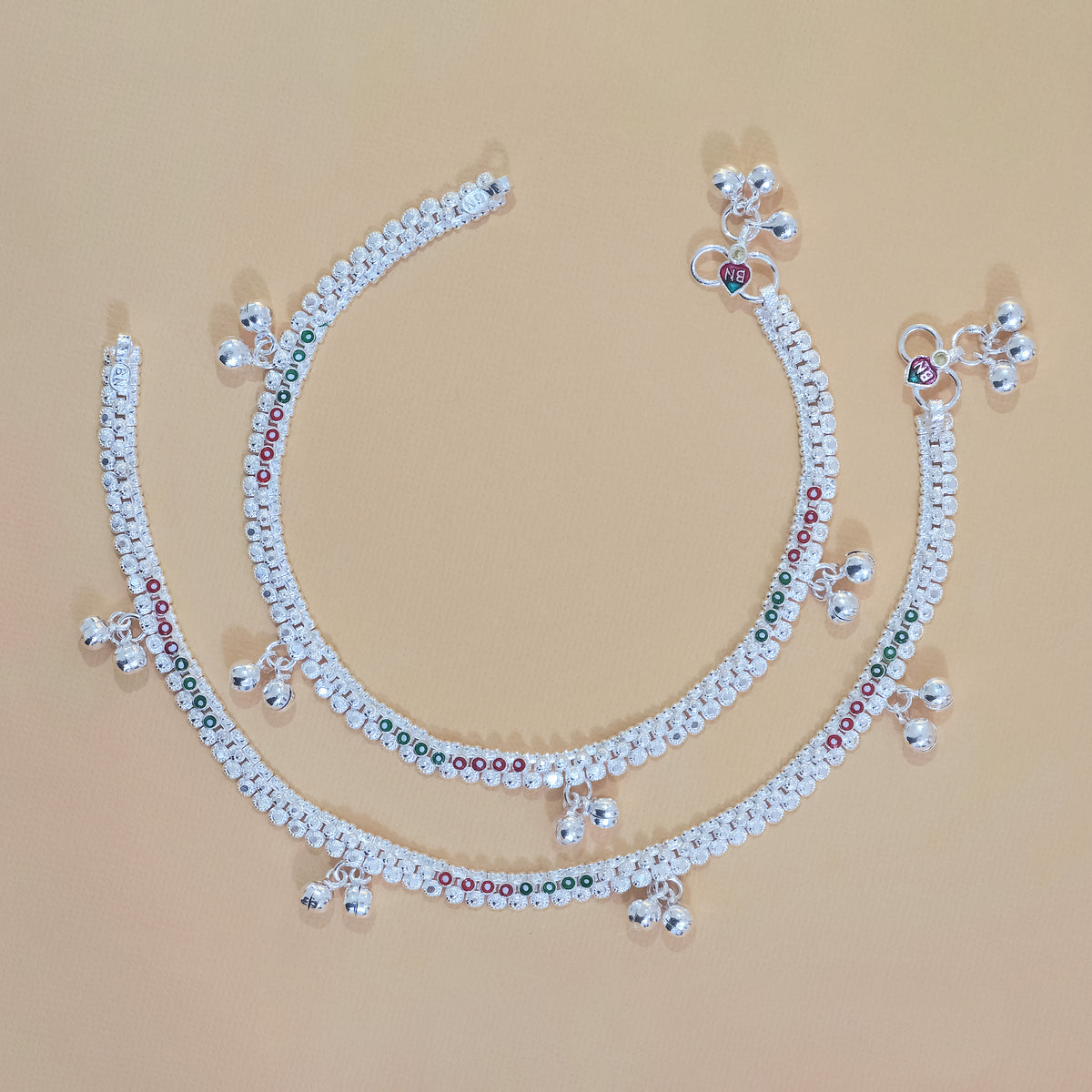 Silver Ruby Emerald Anklets