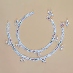 Silver Ruby Emerald Anklets