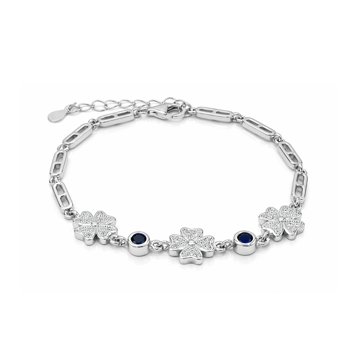 Silver Blue Flower Charm Bracelet