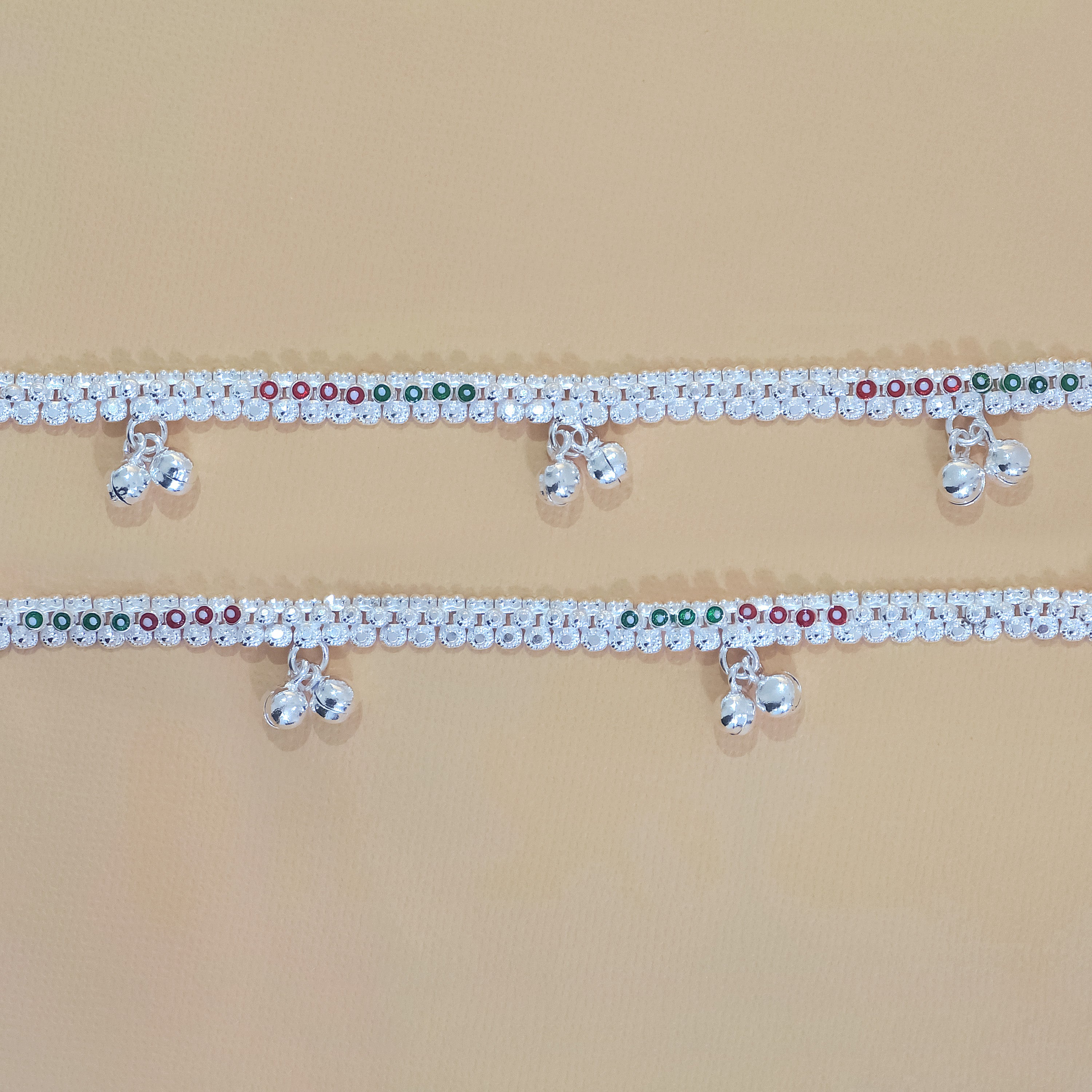 Silver Ruby Emerald Anklets