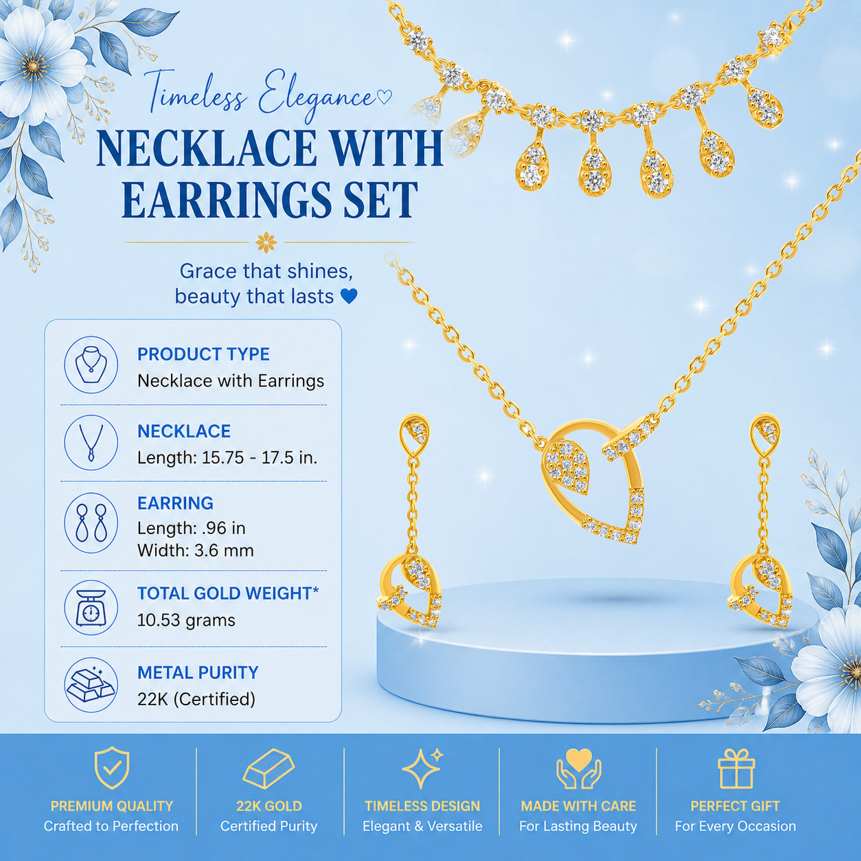 22K Gold Layered Necklace & Earrings Set