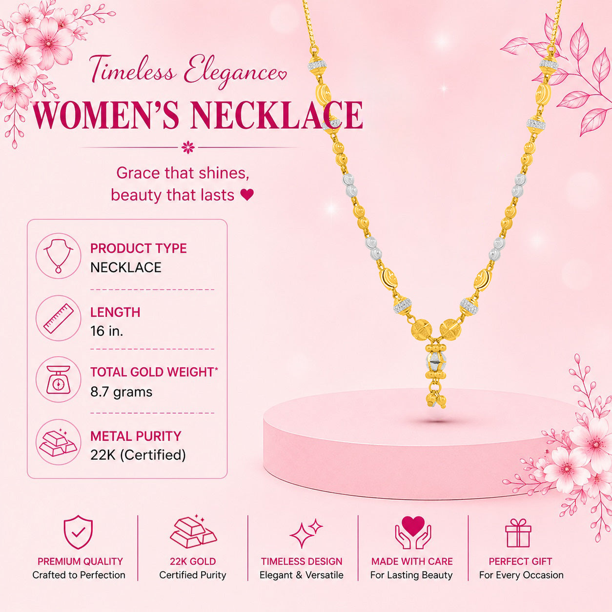 22K Gold Radiant TwoTone Necklace