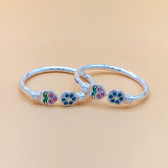 Silver Blue Floral Meenakari Baby Kadas - Set of 2