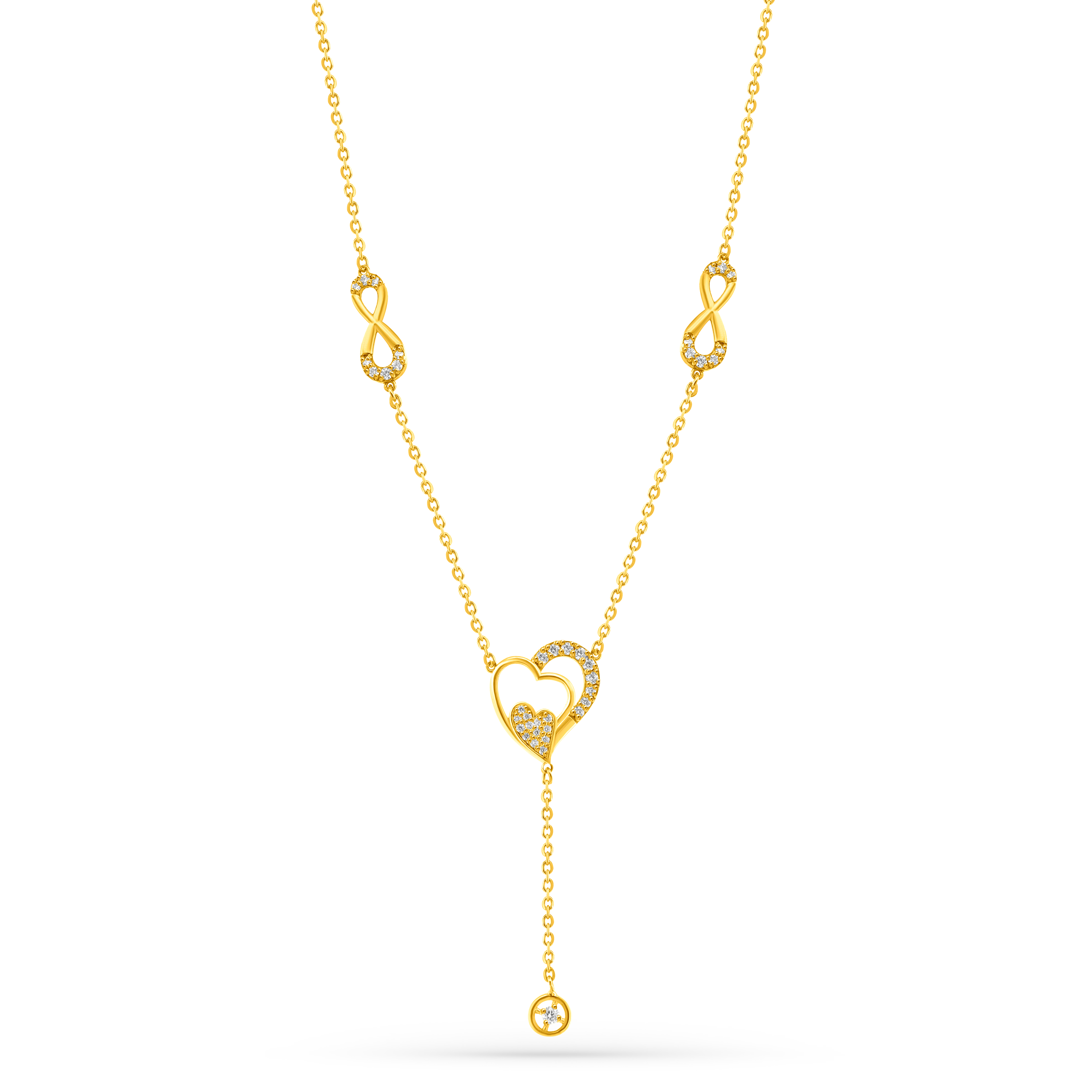 22K Gold Heart Drop Necklace & Earrings Set
