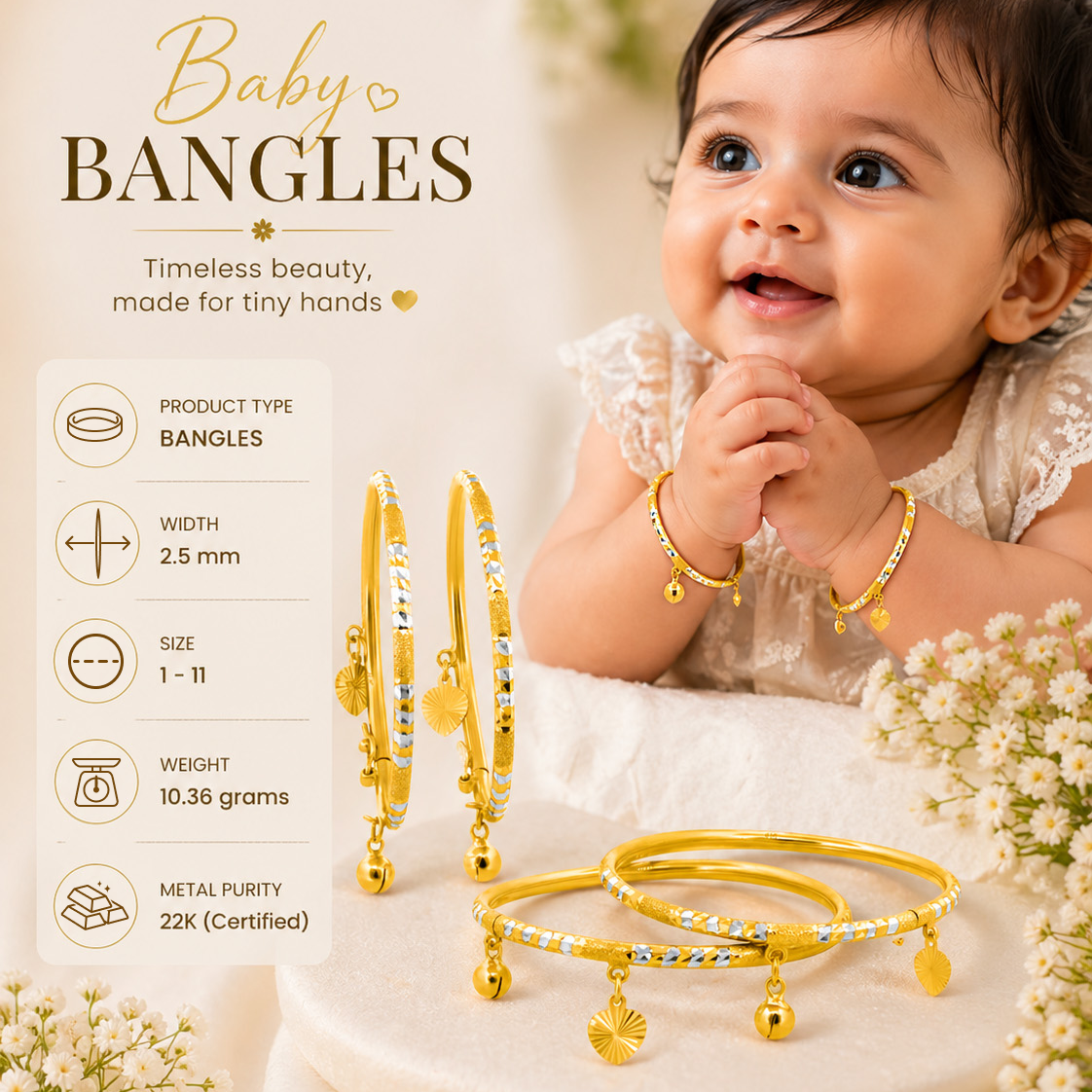 22K Gold Baby Bangle Bracelet