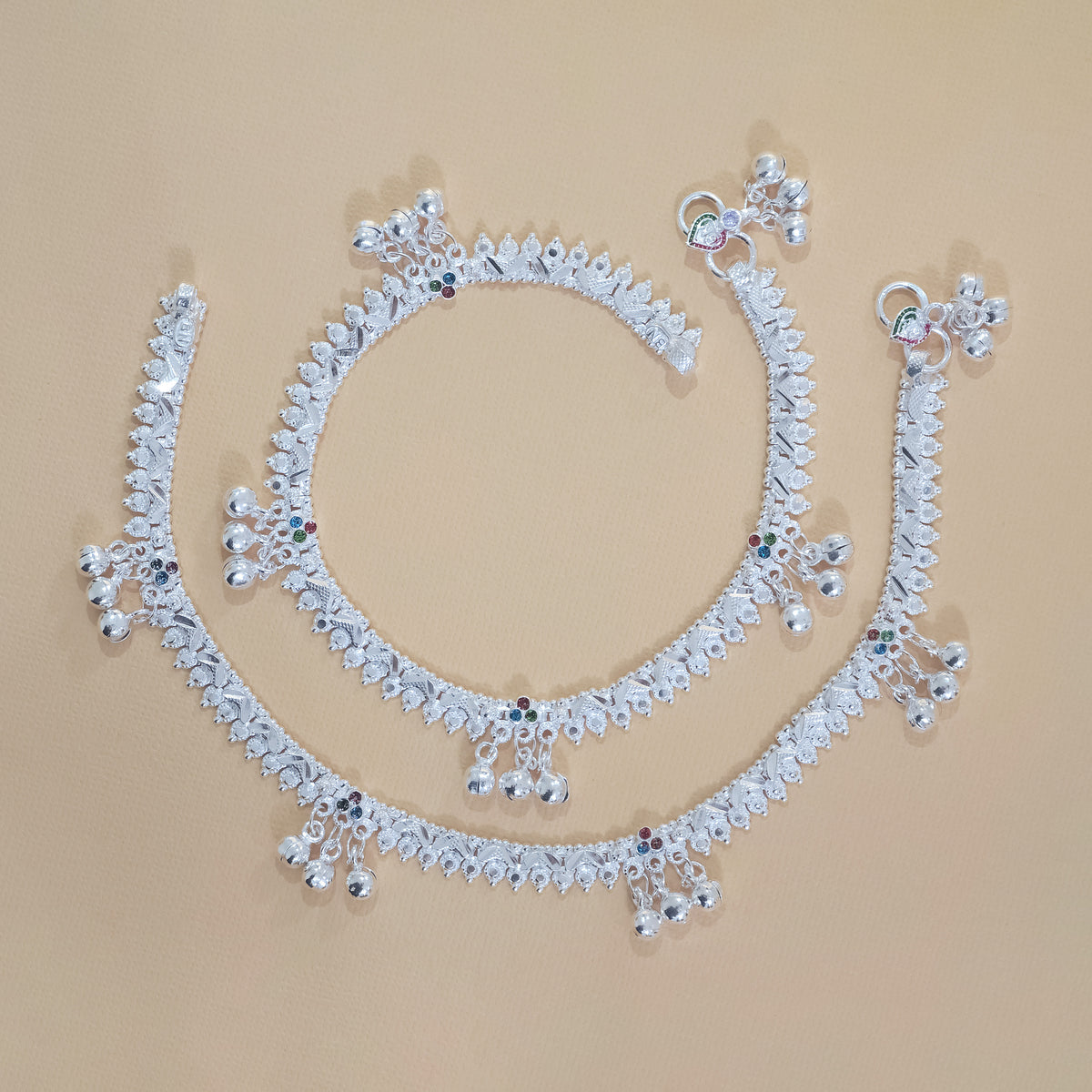 Silver Triple Ghungroo Anklets