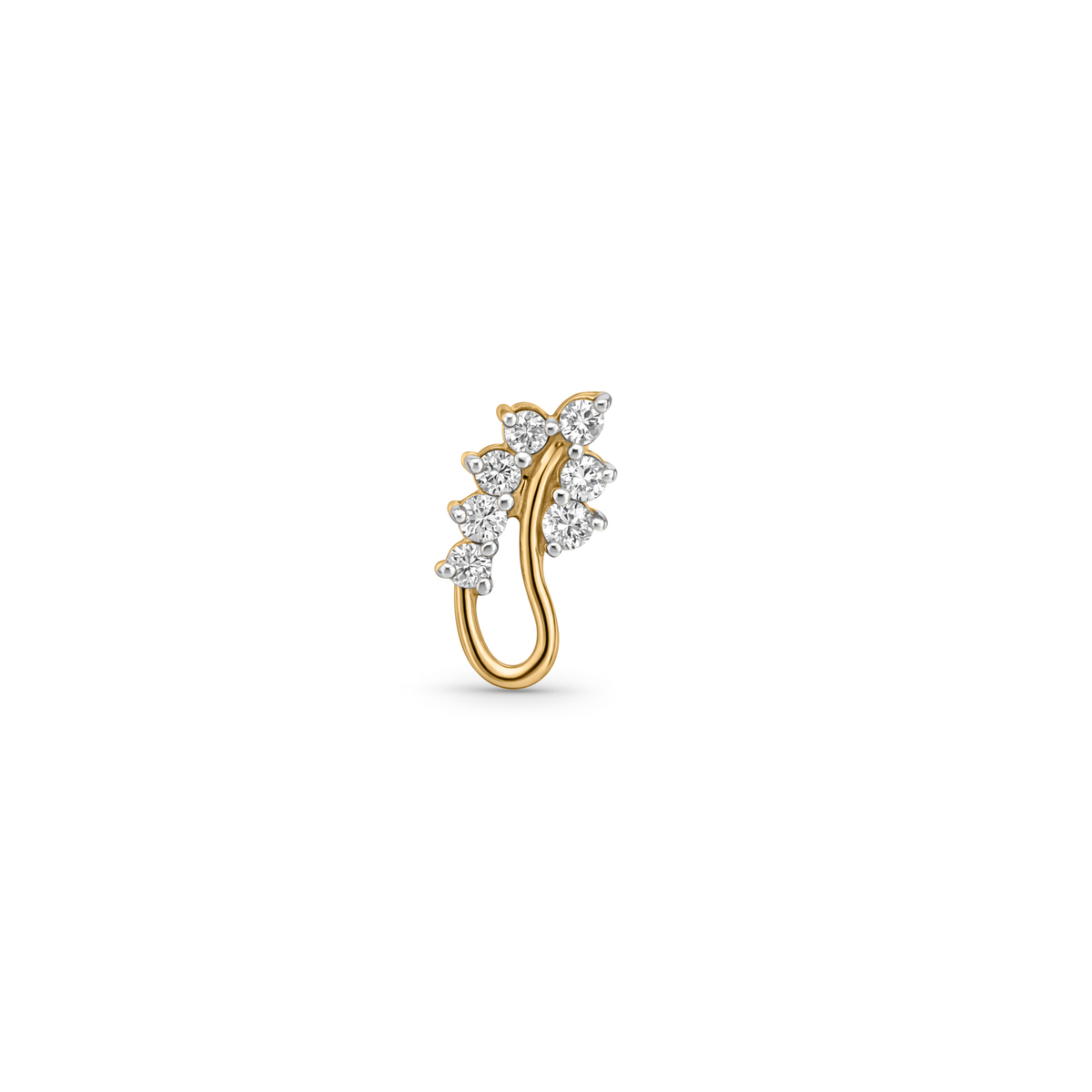 18K Gold Curved Floral Diamond Nose Pin