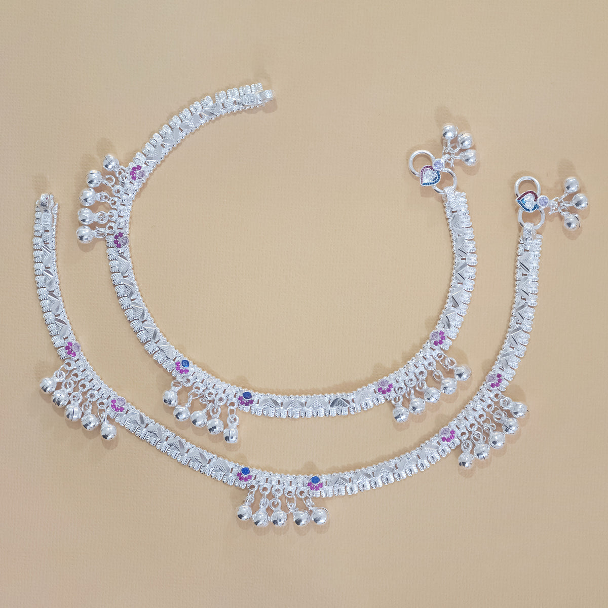 Silver Quintuple Ghungroo Anklets