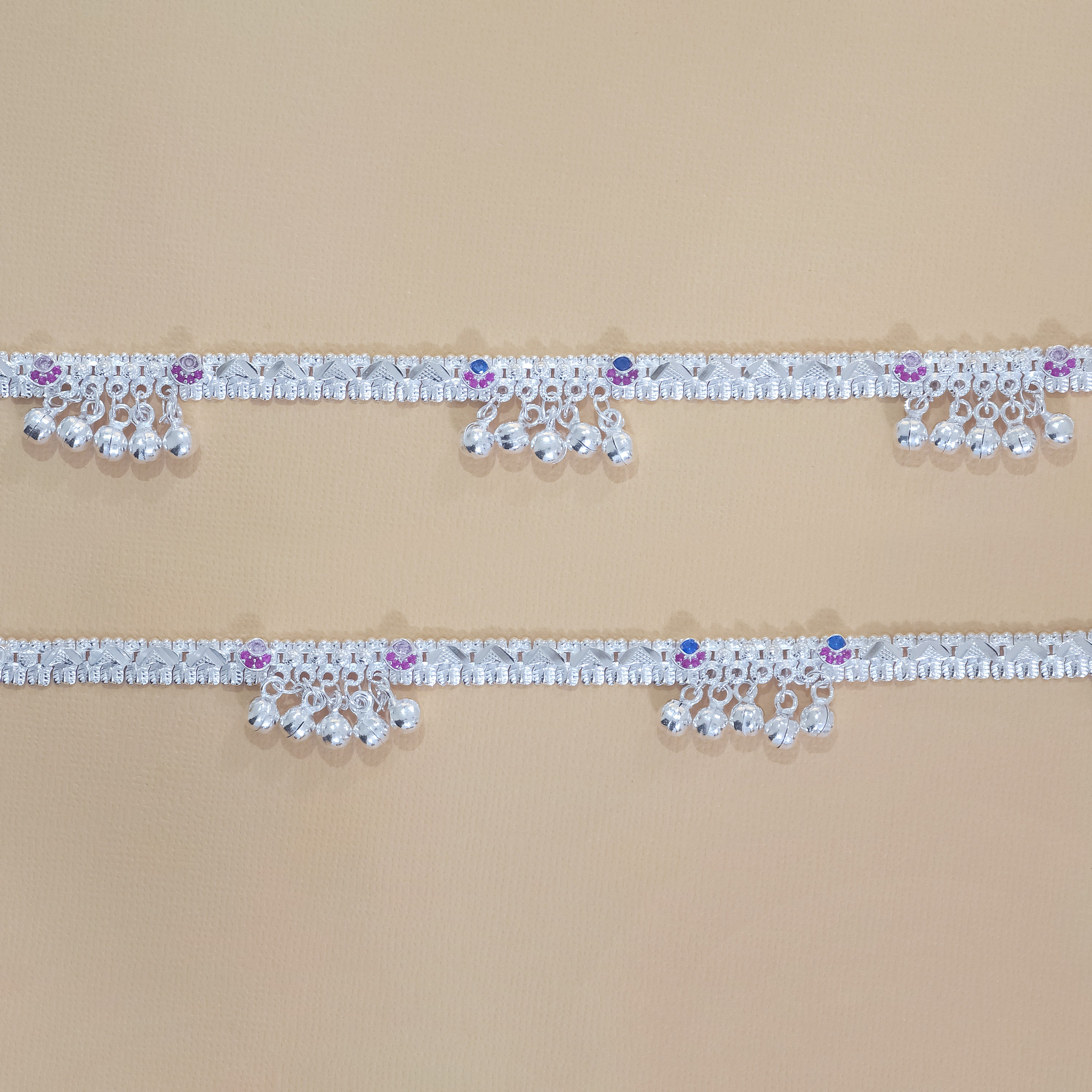 Silver Quintuple Ghungroo Anklets