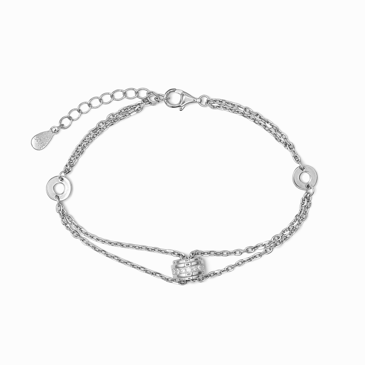 Silver Double Chain Crystal Bracelet