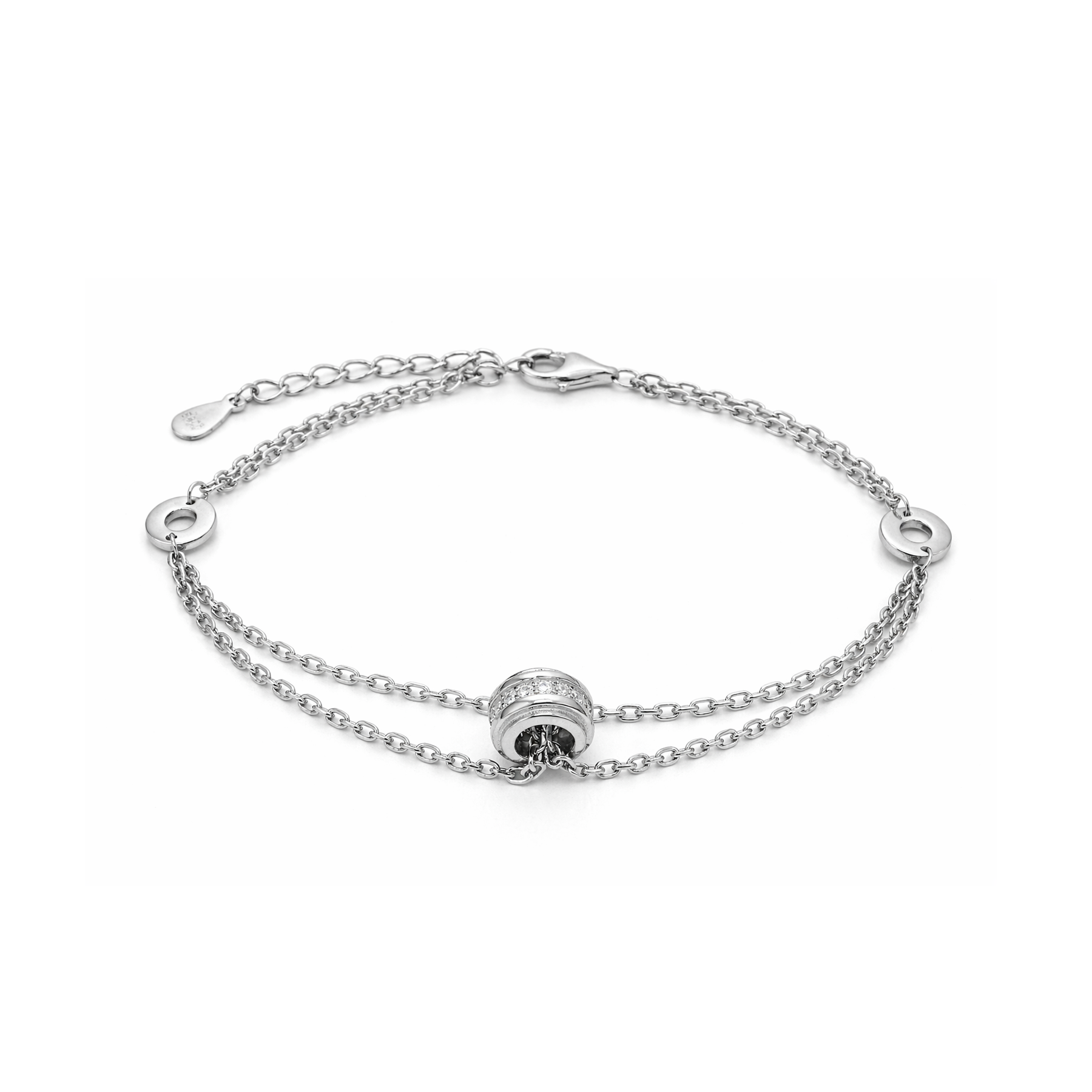 Silver Double Chain Crystal Bracelet