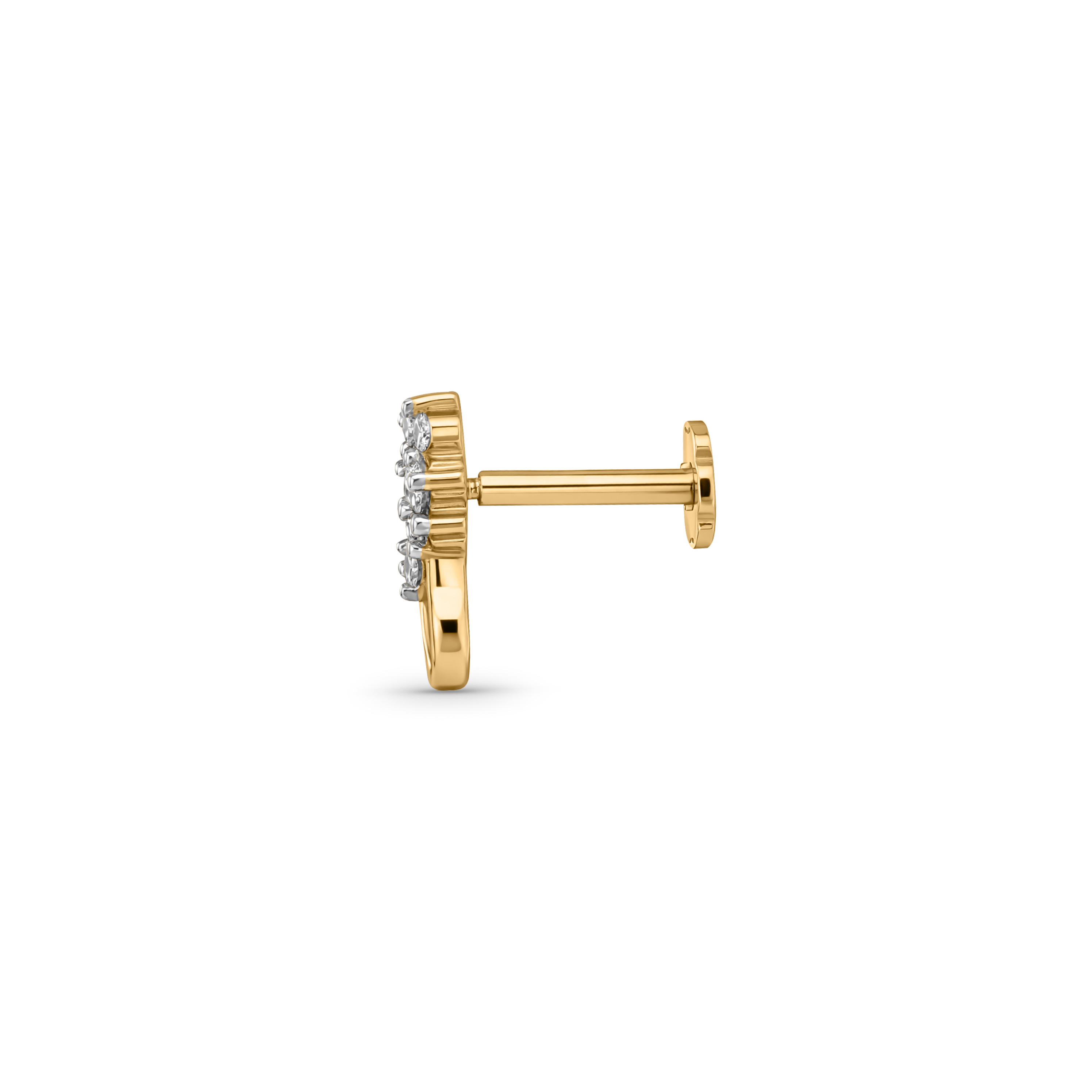 18K Gold Curved Floral Diamond Nose Pin