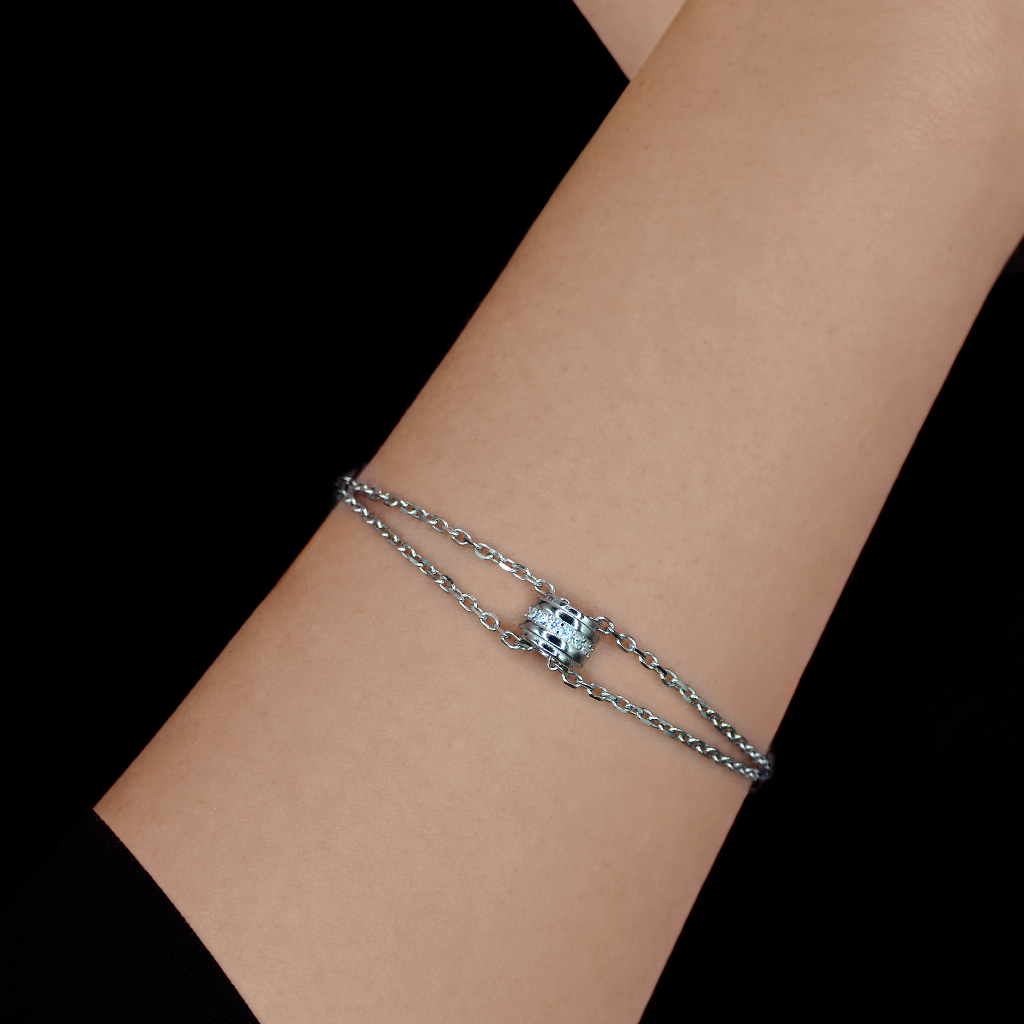 Silver Double Chain Crystal Bracelet