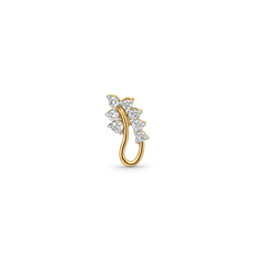 18K Gold Curved Floral Diamond Nose Pin