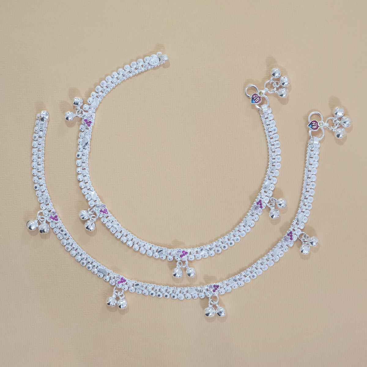 Silver Pastel Ghungroo Anklets
