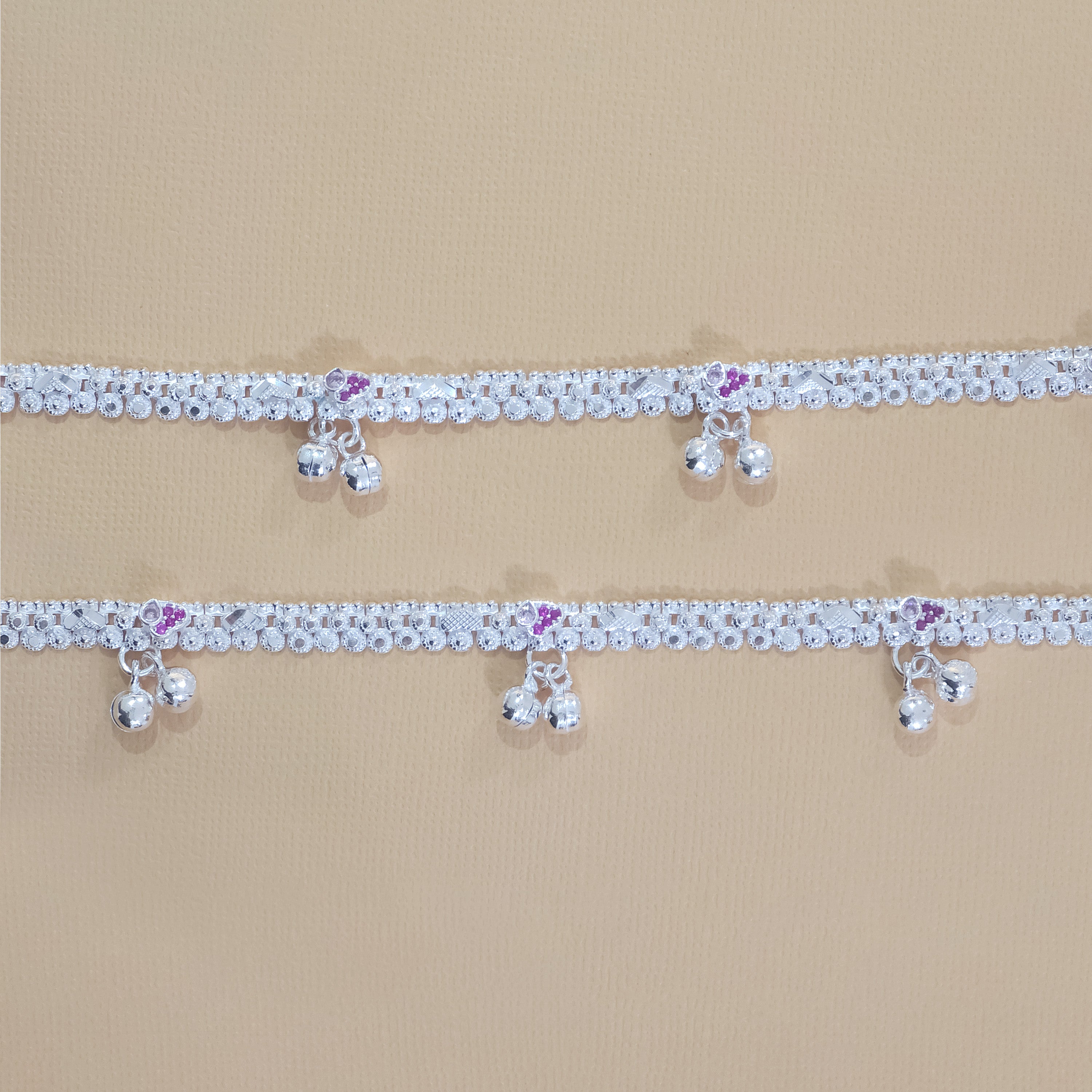 Silver Pastel Ghungroo Anklets