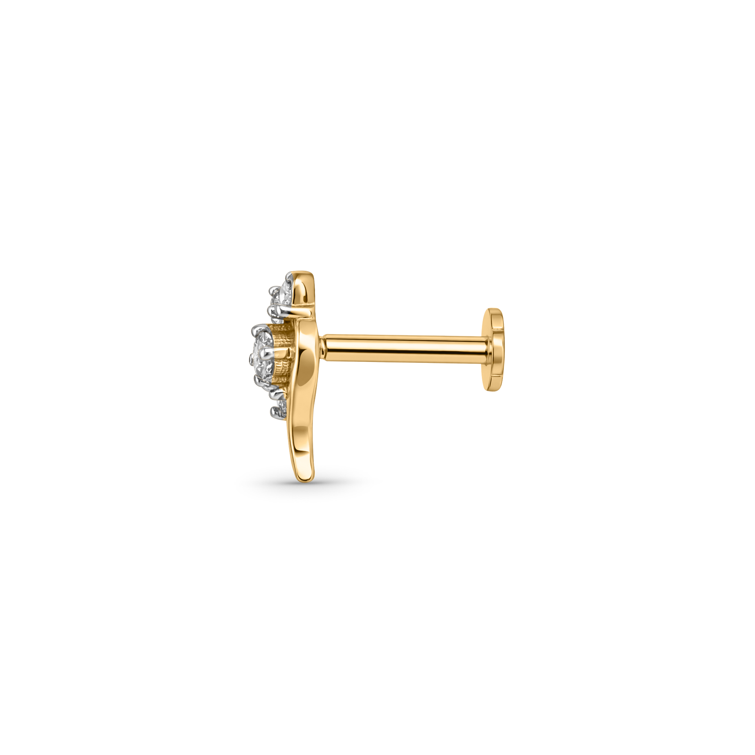 18K Gold Diamond Floral Curve Nose Pin