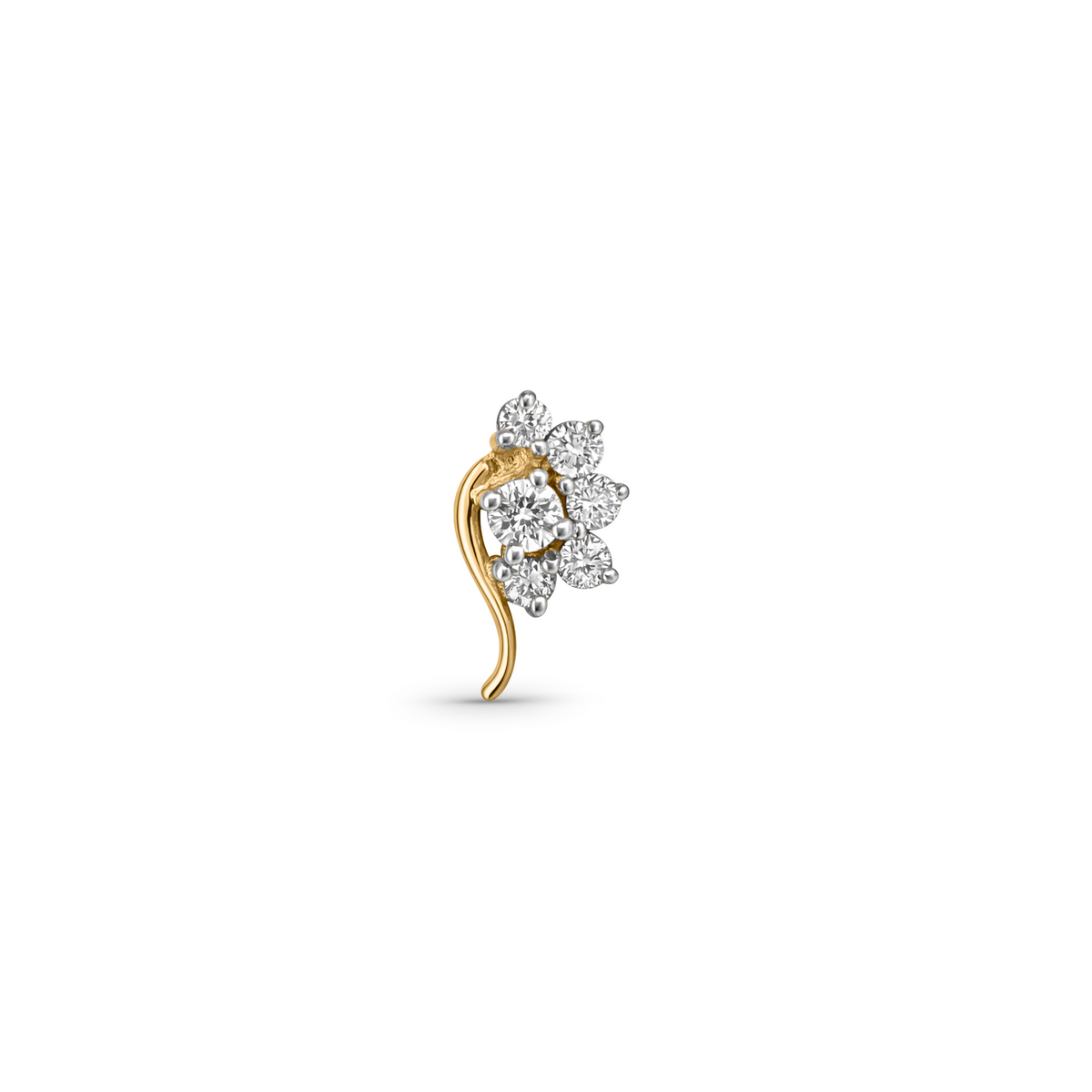 18K Gold Diamond Floral Curve Nose Pin