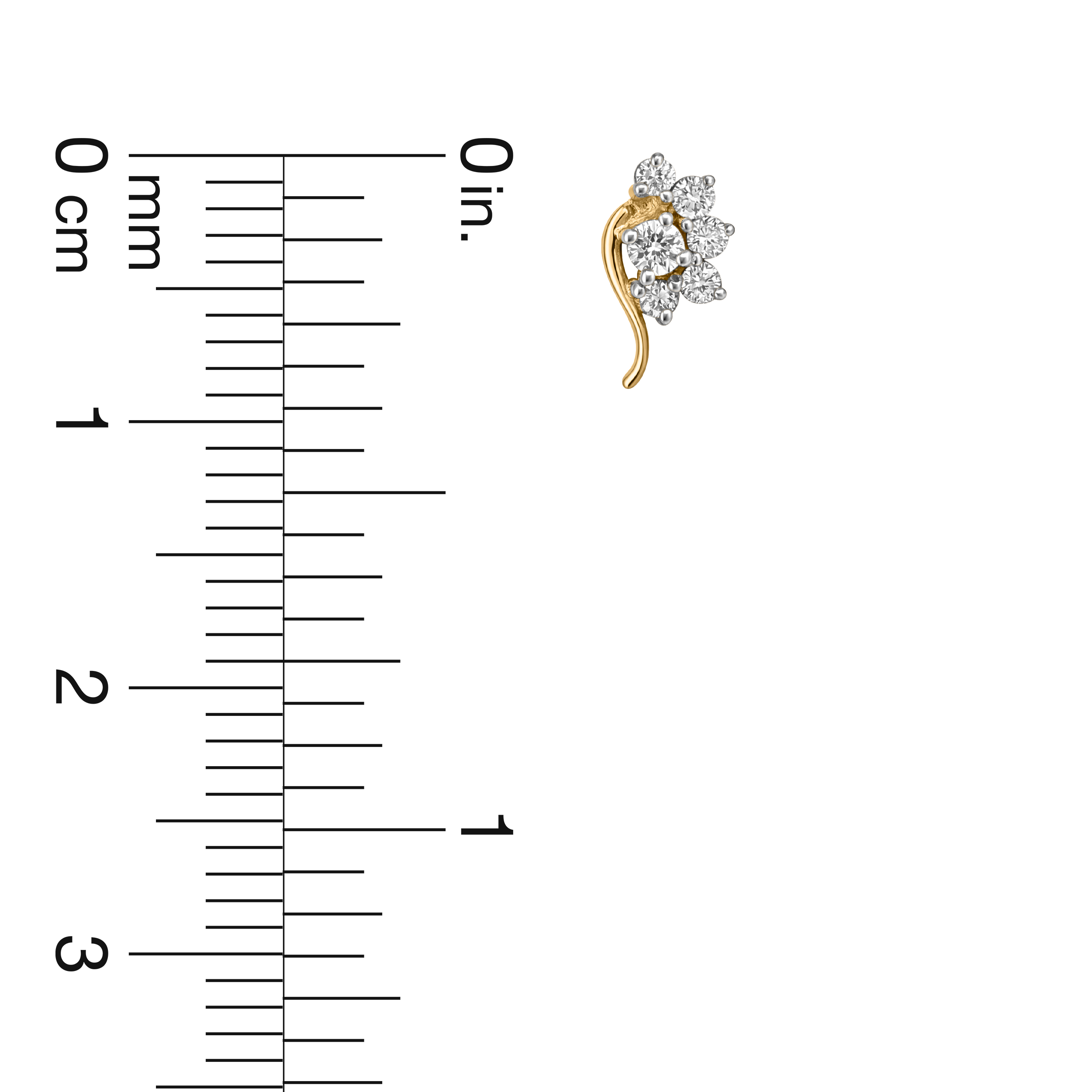 18K Gold Diamond Floral Curve Nose Pin
