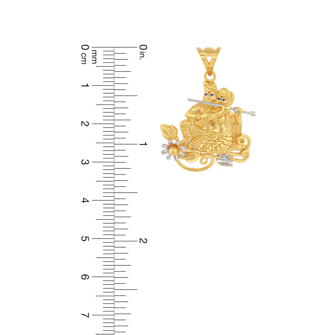 22K Gold Divine Radha Krishna Pendant with Floral Accents