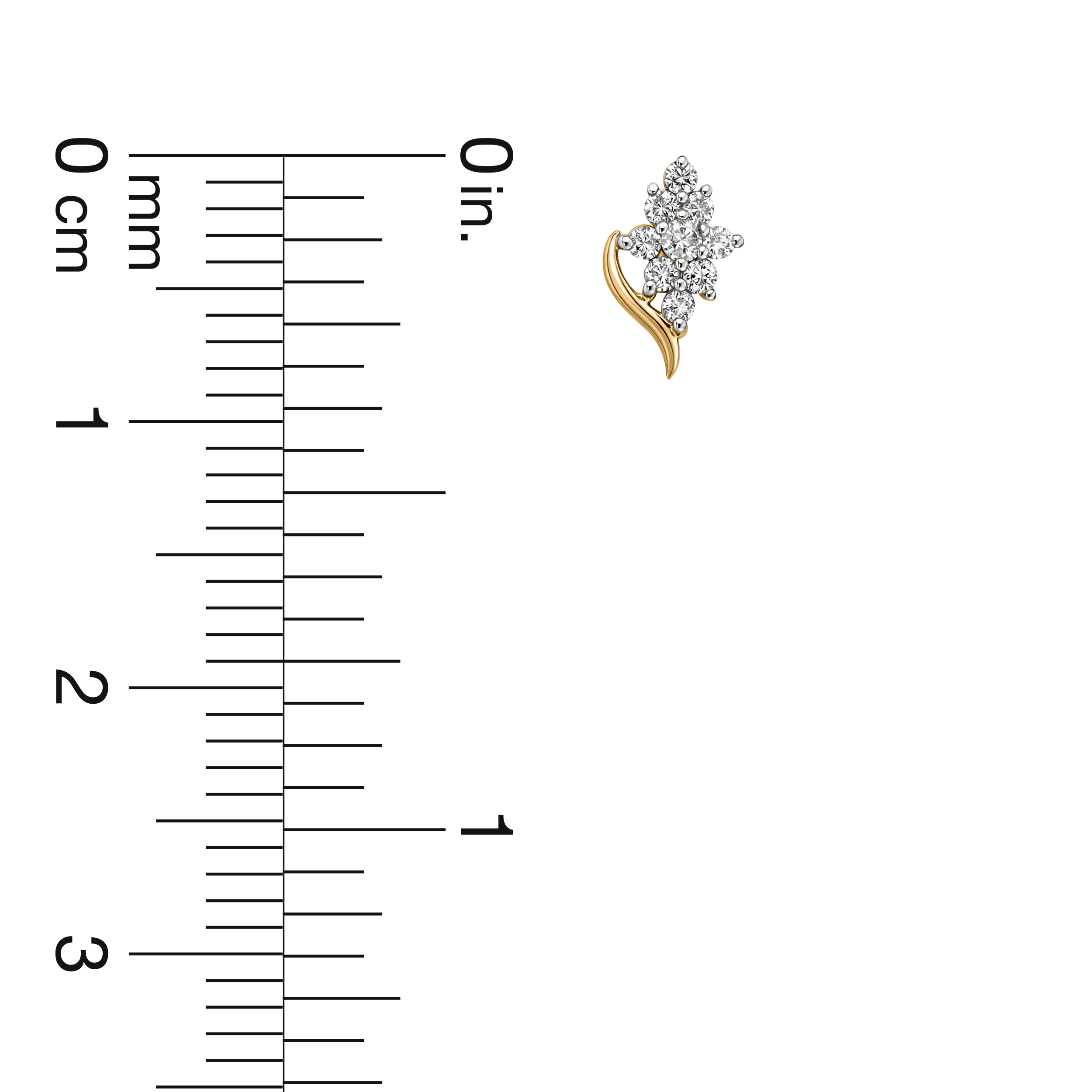 18K Gold Diamond Floral Branch Nose Pin