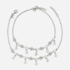 925 Silver Crystal Tassel Anklets