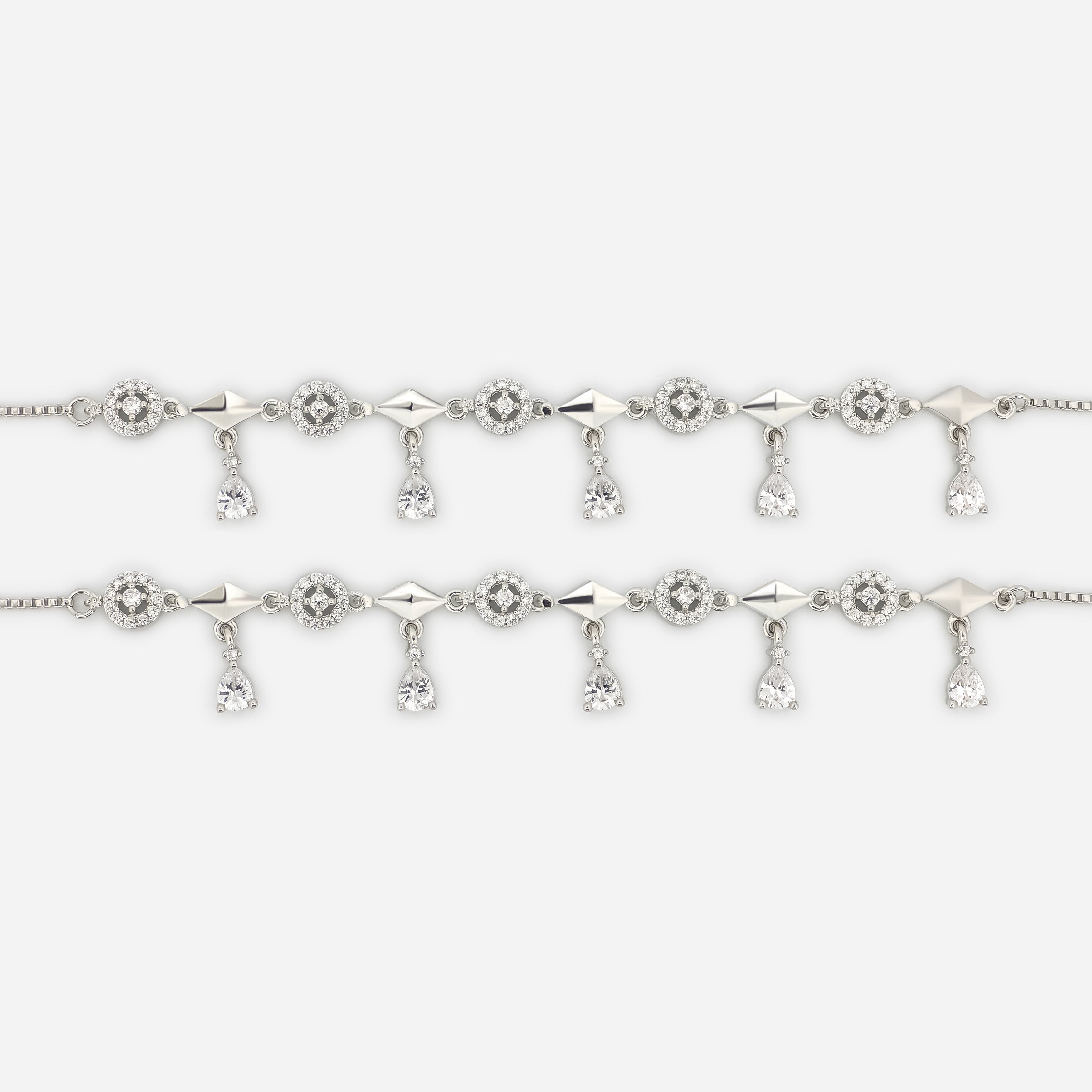 925 Silver Crystal Tassel Anklets