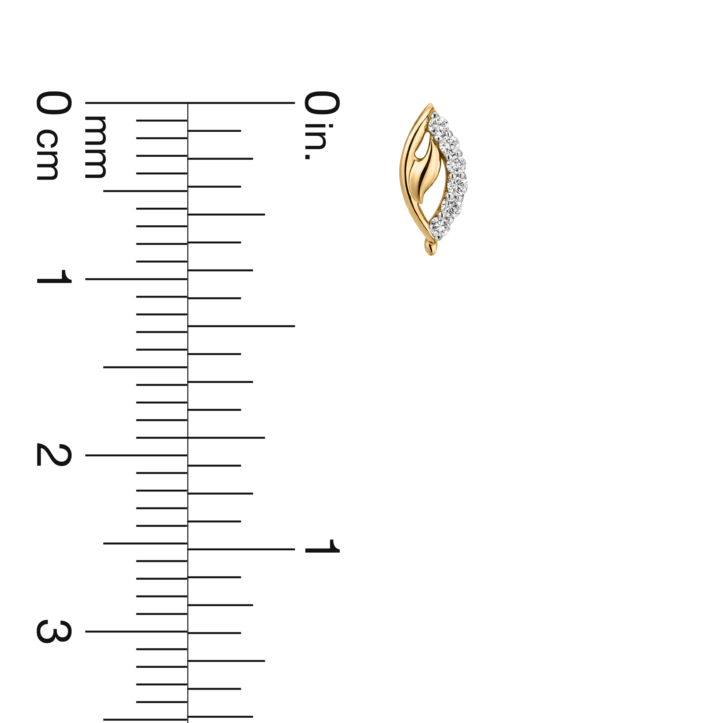 18K Gold Leaf Curve Diamond Nose Pin