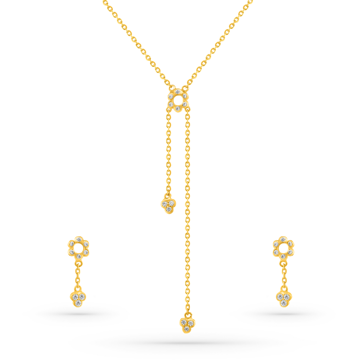 22K Gold Floral Drop Necklace & Earrings Set
