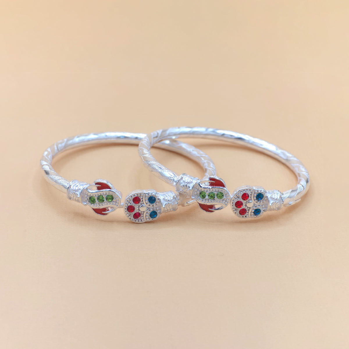 Silver Multicolor Floral Meenakari Baby Kadas - Set of 2
