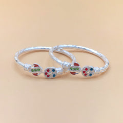 Silver Multicolor Floral Meenakari Baby Kadas - Set of 2