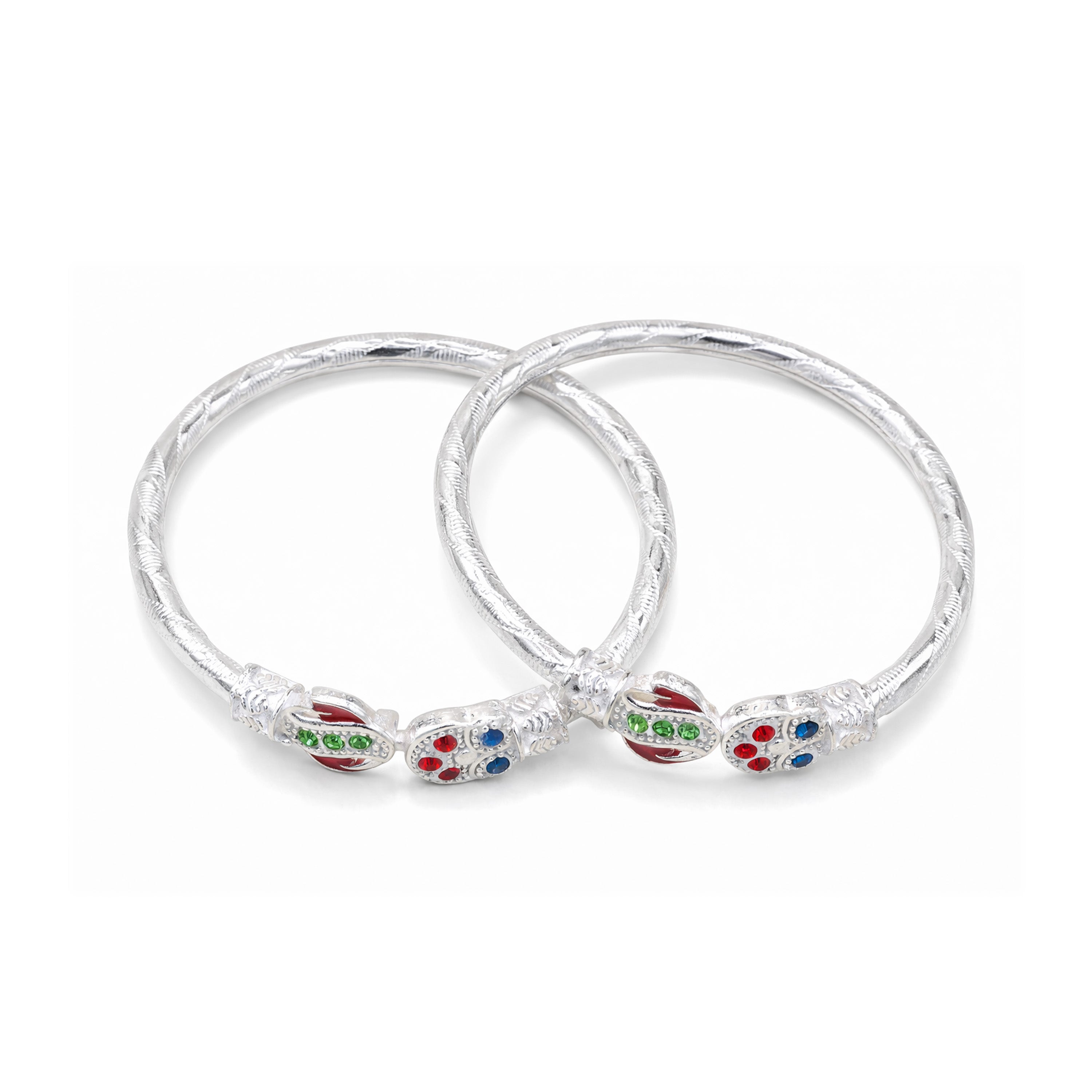 Silver Multicolor Floral Meenakari Baby Kadas - Set of 2